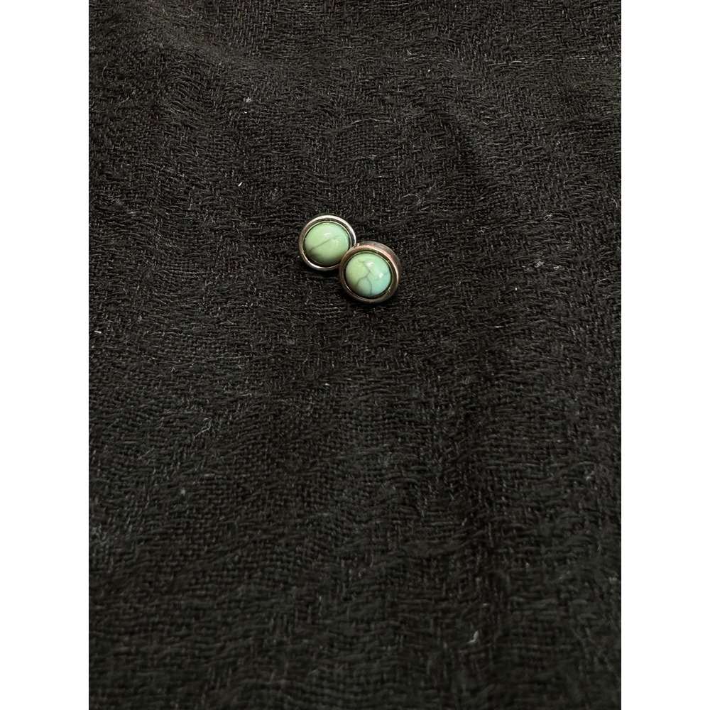 Turquoise Color Stud Earrings Green Southwestern Style Bezel Post